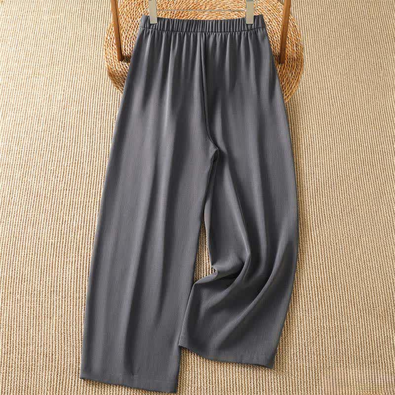 Buddha Stones Pantalon sarouel court uni, décontracté et minimaliste, avec poches, pour femme - image 1