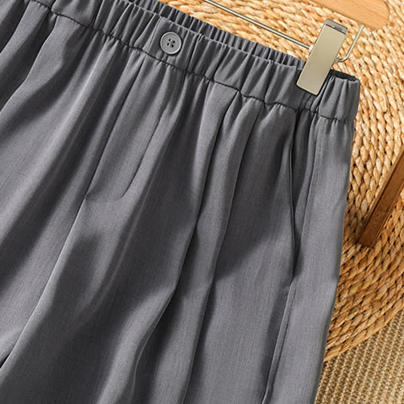 Buddha Stones Pantalon sarouel court uni, décontracté et minimaliste, avec poches, pour femme - image 4