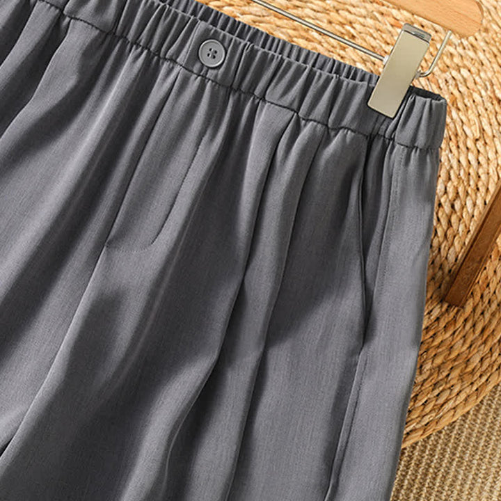 Buddha Stones Pantalon sarouel court uni, décontracté et minimaliste, avec poches, pour femme - image 4