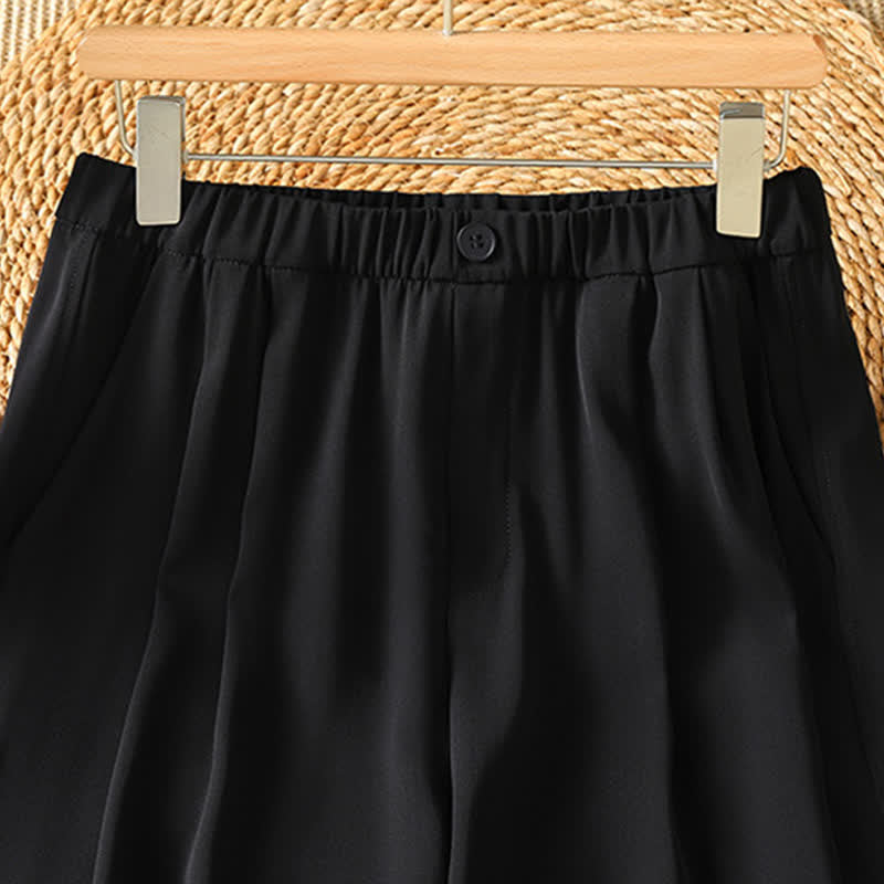 Buddha Stones Pantalon sarouel court uni, décontracté et minimaliste, avec poches, pour femme - image 9