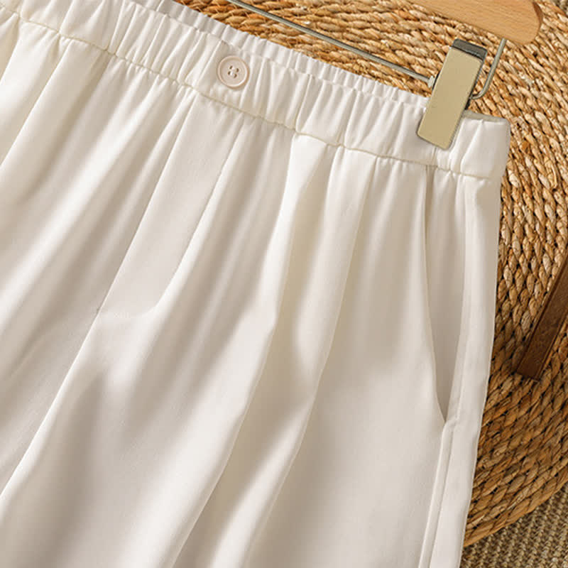 Buddha Stones Pantalon sarouel court uni, décontracté et minimaliste, avec poches, pour femme - image 16