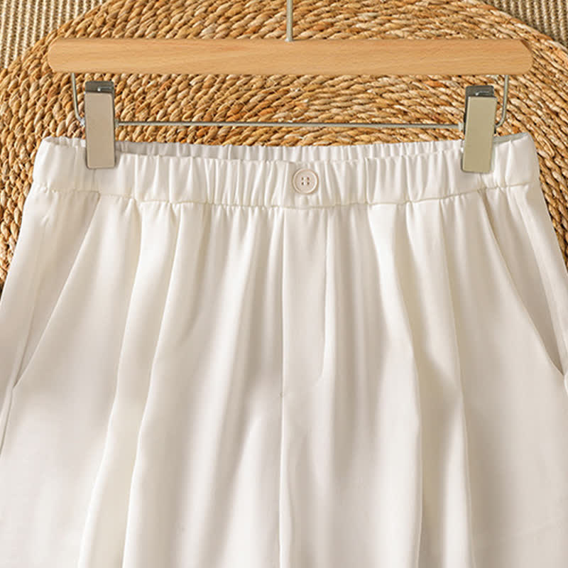 Buddha Stones Pantalon sarouel court uni, décontracté et minimaliste, avec poches, pour femme - image 15