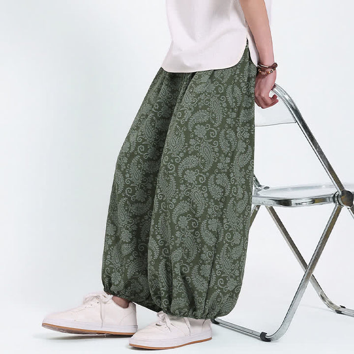 Buddha Stones Pantalon Capri bohème décontracté d'été à cordon de serrage et motif cachemire, style sarouel, avec poches - image 5