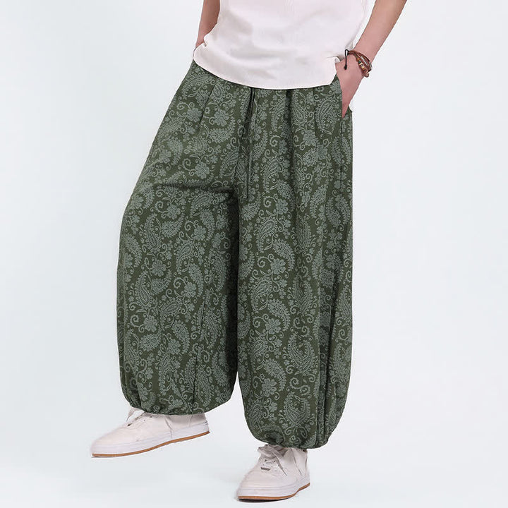 Buddha Stones Pantalon Capri bohème décontracté d'été à cordon de serrage et motif cachemire, style sarouel, avec poches - image 2