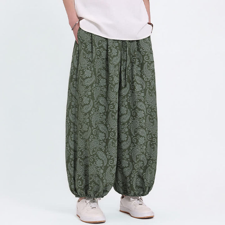 Buddha Stones Pantalon Capri bohème décontracté d'été à cordon de serrage et motif cachemire, style sarouel, avec poches - image 1