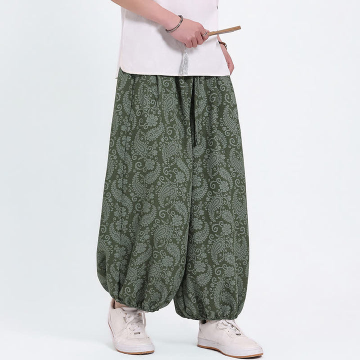 Buddha Stones Pantalon Capri bohème décontracté d'été à cordon de serrage et motif cachemire, style sarouel, avec poches - image 3