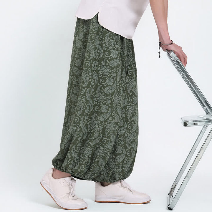 Buddha Stones Pantalon Capri bohème décontracté d'été à cordon de serrage et motif cachemire, style sarouel, avec poches - image 4