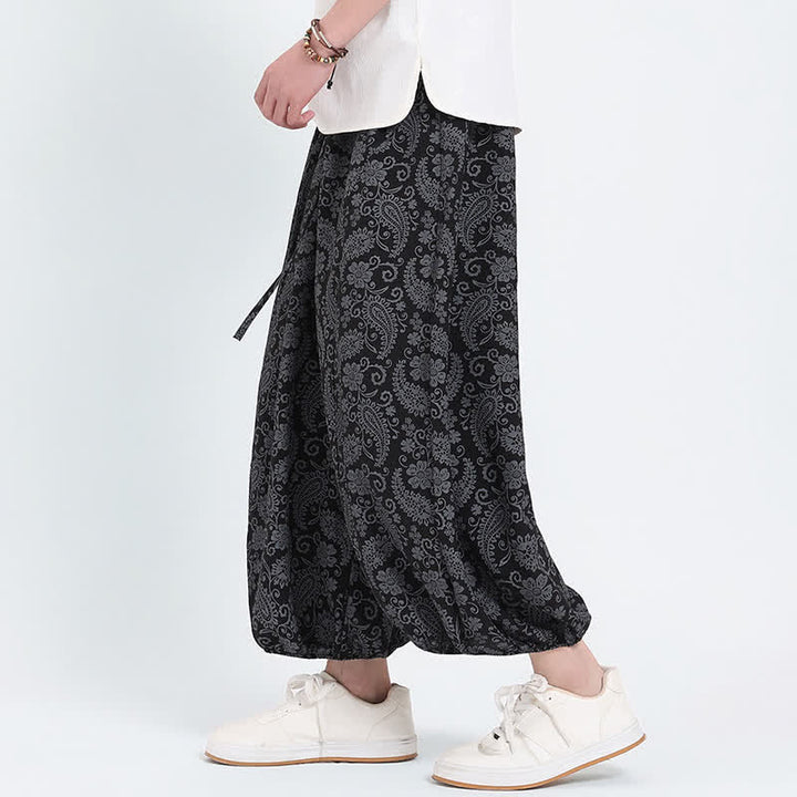 Buddha Stones Pantalon Capri bohème décontracté d'été à cordon de serrage et motif cachemire, style sarouel, avec poches - image 10