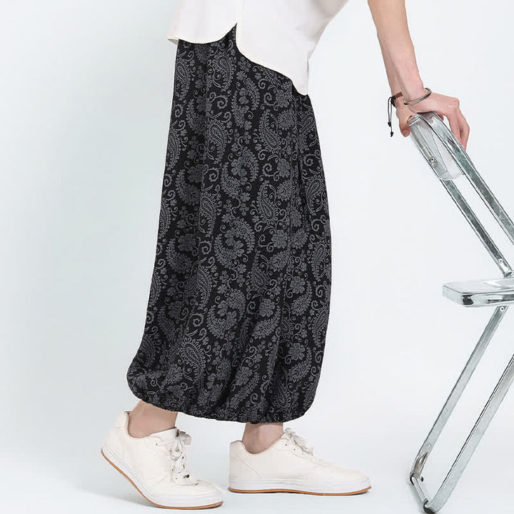 Buddha Stones Pantalon Capri bohème décontracté d'été à cordon de serrage et motif cachemire, style sarouel, avec poches - image 11