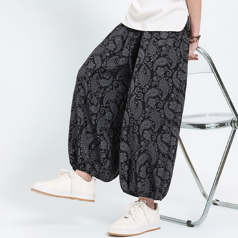 Buddha Stones Pantalon Capri bohème décontracté d'été à cordon de serrage et motif cachemire, style sarouel, avec poches - image 12