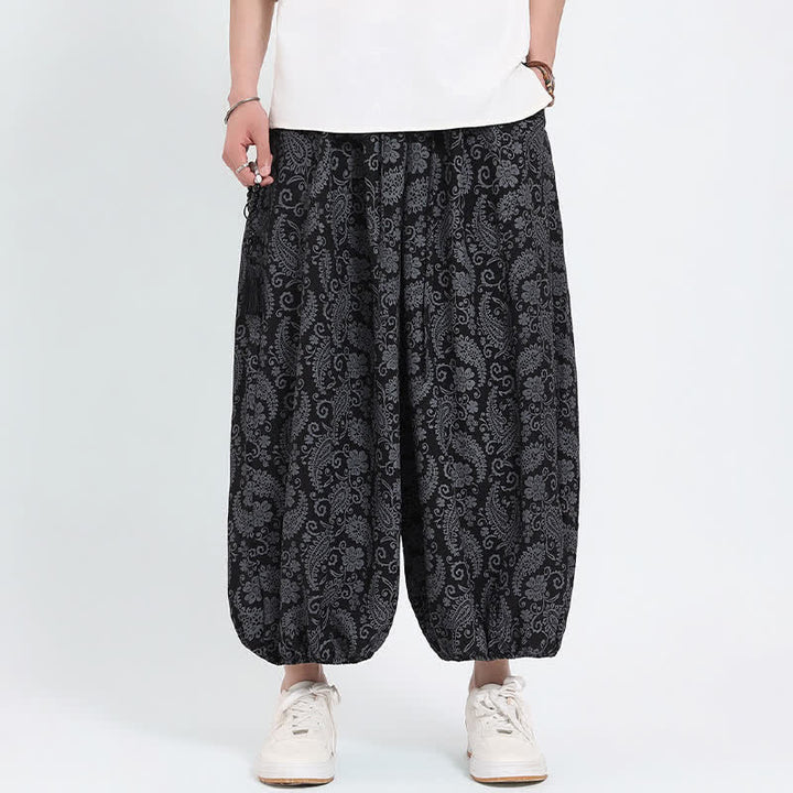 Buddha Stones Pantalon Capri bohème décontracté d'été à cordon de serrage et motif cachemire, style sarouel, avec poches - image 9