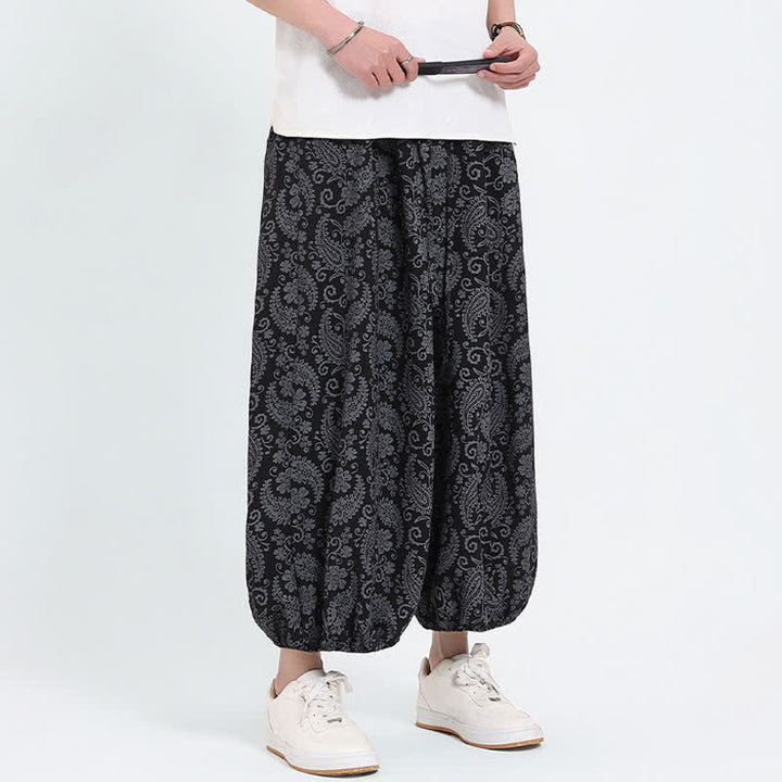 Buddha Stones Pantalon Capri bohème décontracté d'été à cordon de serrage et motif cachemire, style sarouel, avec poches - image 7