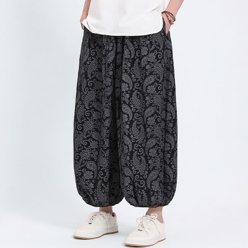 Buddha Stones Pantalon Capri bohème décontracté d'été à cordon de serrage et motif cachemire, style sarouel, avec poches - image 8