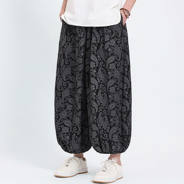 Buddha Stones Pantalon Capri bohème décontracté d'été à cordon de serrage et motif cachemire, style sarouel, avec poches - image 8