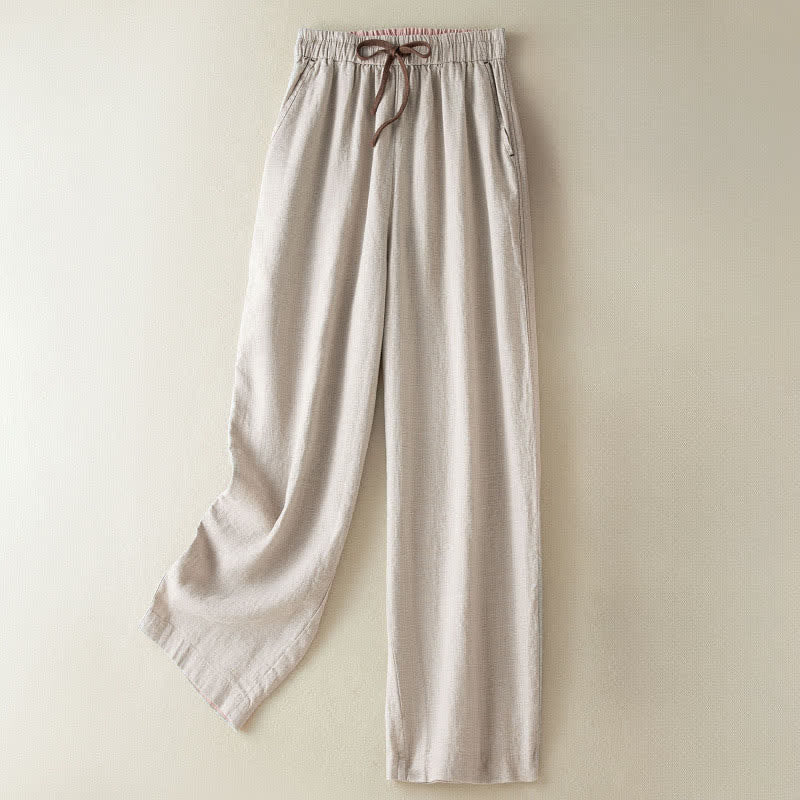 Buddha Stones Pantalon harem minimaliste décontracté d'été à cordon de serrage, couleur unie, longueur cheville, avec poches - Beige - US8-10, UK/AU12-14, EU40-42 (2XL) - image 0