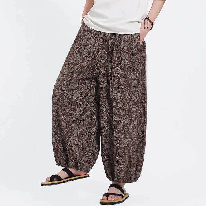 Buddha Stones Pantalon Capri bohème décontracté d'été à cordon de serrage et motif cachemire, style sarouel, avec poches - image 18