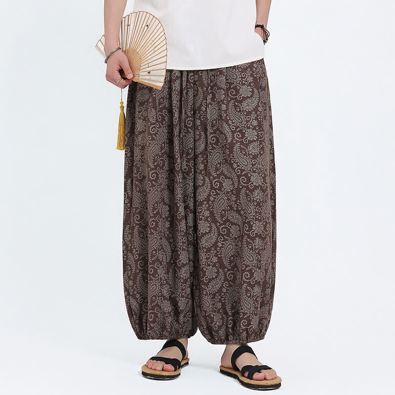 Buddha Stones Pantalon Capri bohème décontracté d'été à cordon de serrage et motif cachemire, style sarouel, avec poches - image 14