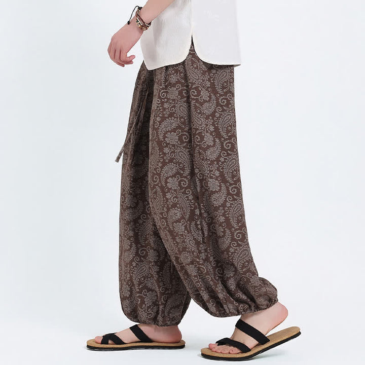 Buddha Stones Pantalon Capri bohème décontracté d'été à cordon de serrage et motif cachemire, style sarouel, avec poches - image 17