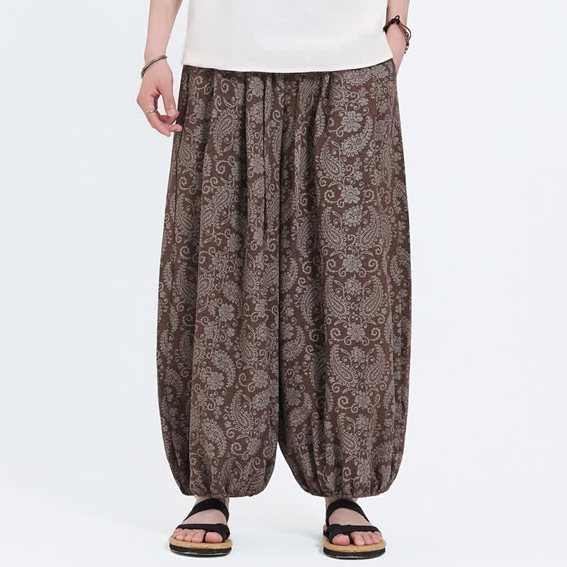 Buddha Stones Pantalon Capri bohème décontracté d'été à cordon de serrage et motif cachemire, style sarouel, avec poches - Terre de sienne - US/UK/AU46, EU56 (5XL) - image 13