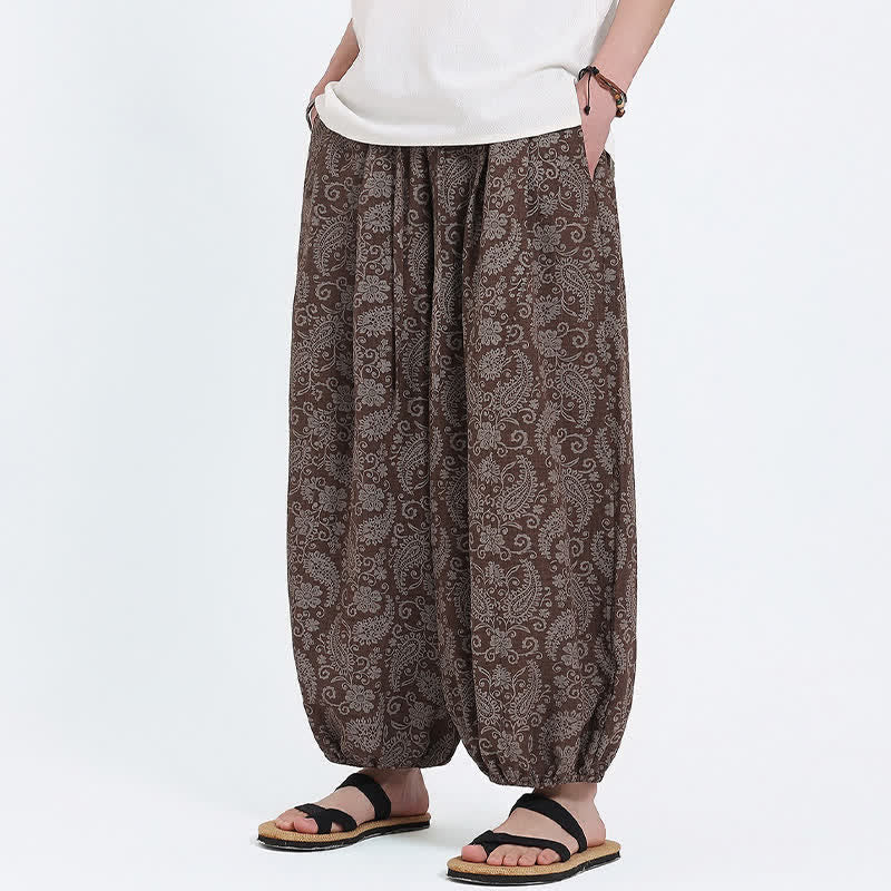 Buddha Stones Pantalon Capri bohème décontracté d'été à cordon de serrage et motif cachemire, style sarouel, avec poches - image 16