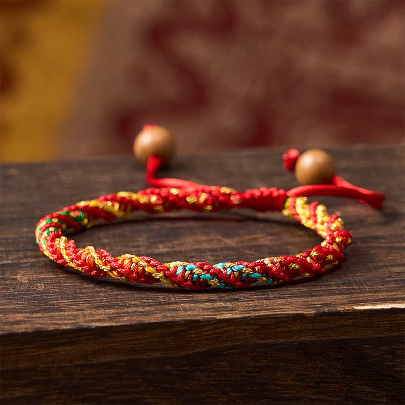 Buddha Stones Bracelet ethnique vintage coloré à ficelle pour l'ancrage - Fil rouge (Protection ♥ Chance) - image 0