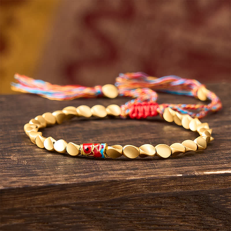Buddha Stones Bracelet ethnique vintage en cuivre avec poisson koi, symbole de réussite - image 1
