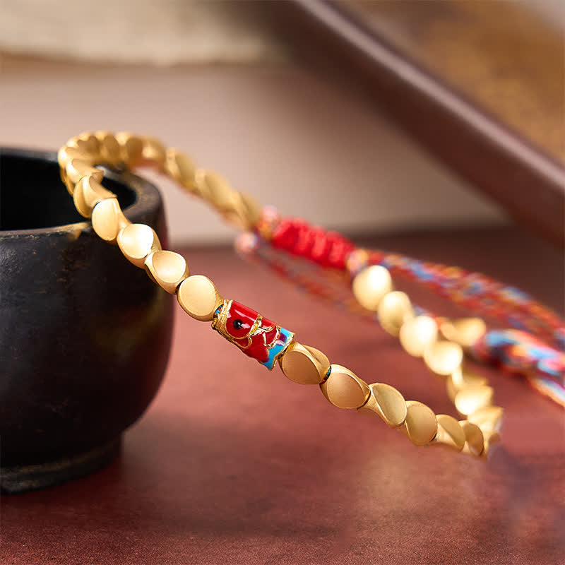 Buddha Stones Bracelet ethnique vintage en cuivre avec poisson koi, symbole de réussite - image 2