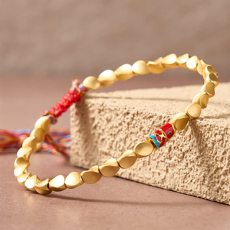 Buddha Stones Bracelet ethnique vintage en cuivre avec poisson koi, symbole de réussite - image 4