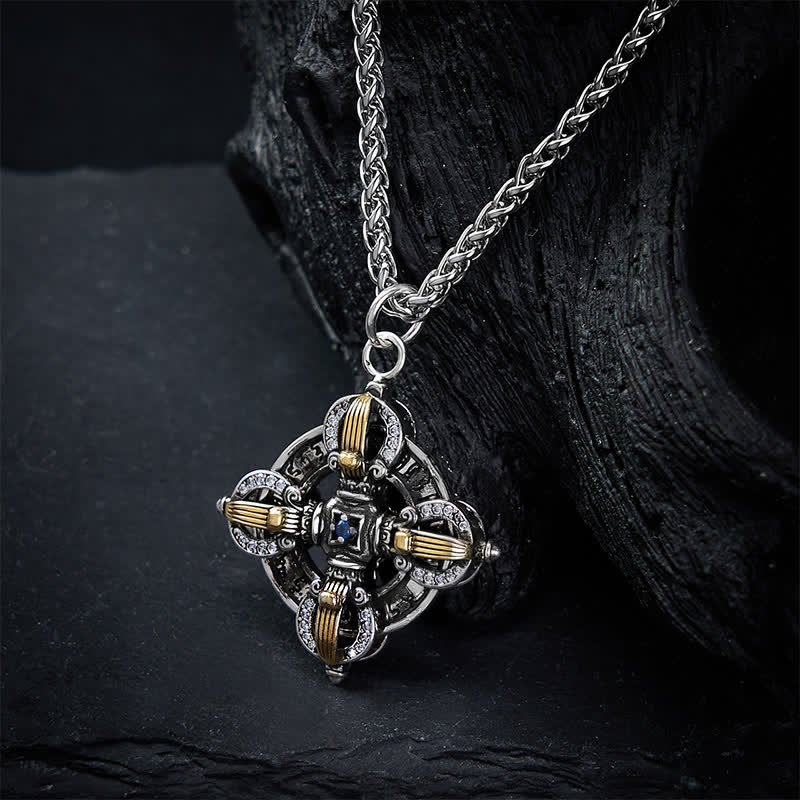 Buddha Stones Collier pendentif Vajra en cuivre plaqué argent avec croix - image 4