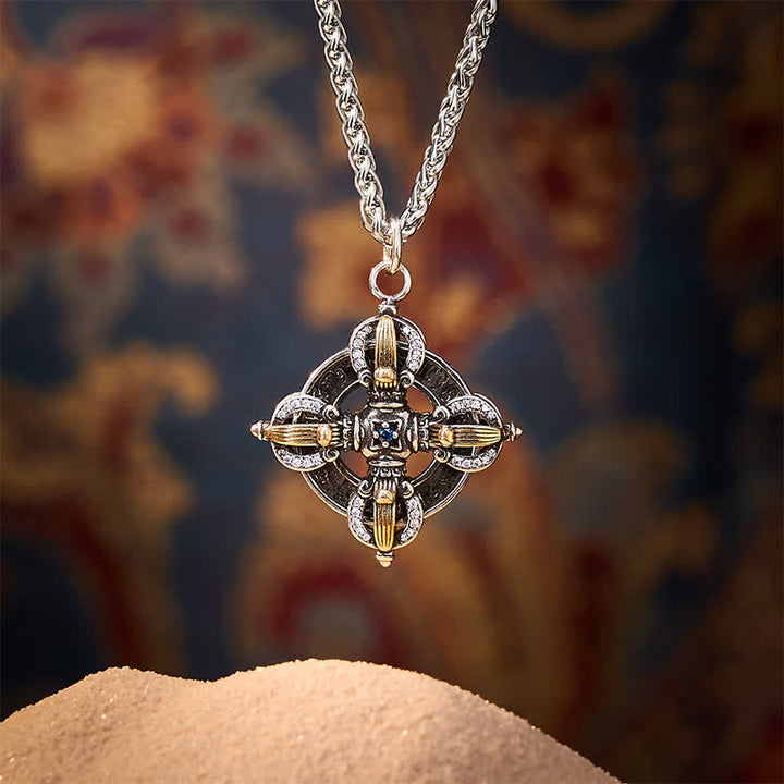 Buddha Stones Collier pendentif Vajra en cuivre plaqué argent avec croix - image 1