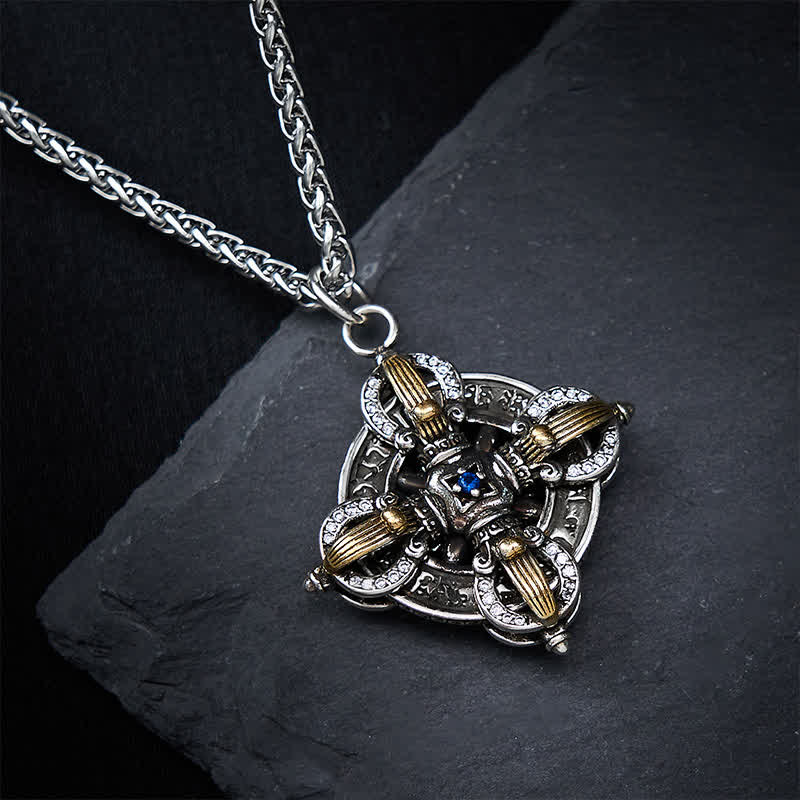 Buddha Stones Collier pendentif Vajra en cuivre plaqué argent avec croix - image 3