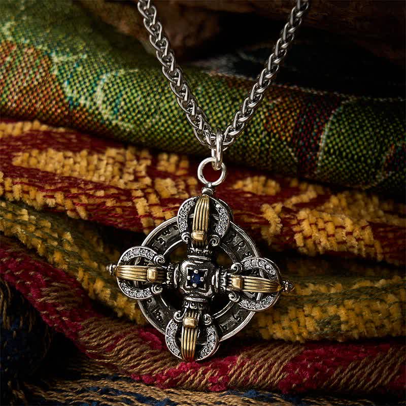 Buddha Stones Collier pendentif Vajra en cuivre plaqué argent avec croix - Cuivre (Guérison ♥ Richesse) - image 0