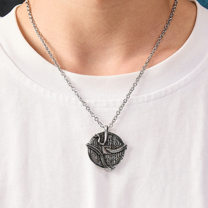 Buddha Stones Collier en cuivre plaqué argent avec des fantômes de la montagne et un serpent enroulé autour d'une pièce de cuivre. - image 5
