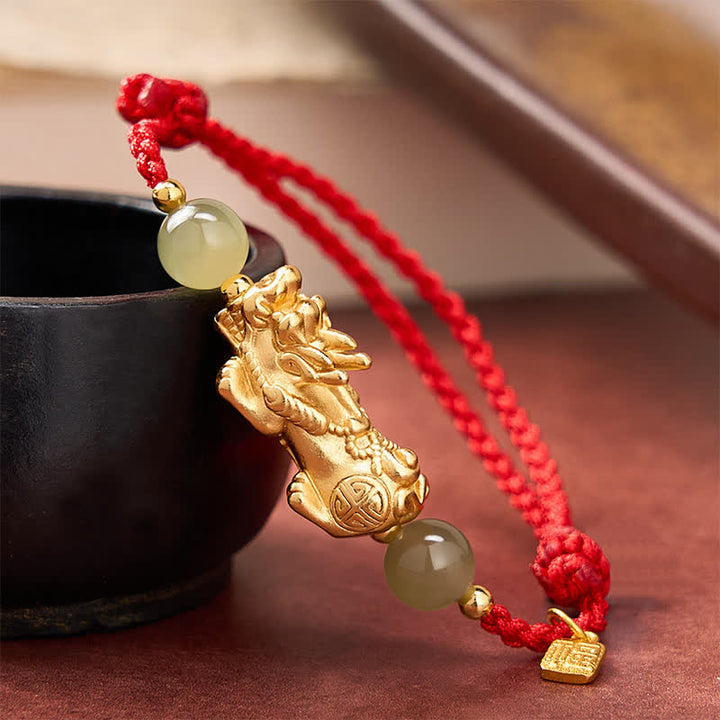 Buddha Stones Bracelet en cuivre Pi Xiu Fu avec fil rouge porte-bonheur - Fil rouge (Protection ♥ Chance) - image 0