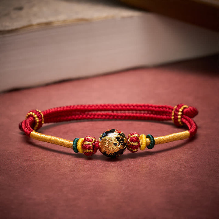 Buddha Stones Bracelet tressé résistant avec perle de dragon en cuivre et fil rouge - image 2
