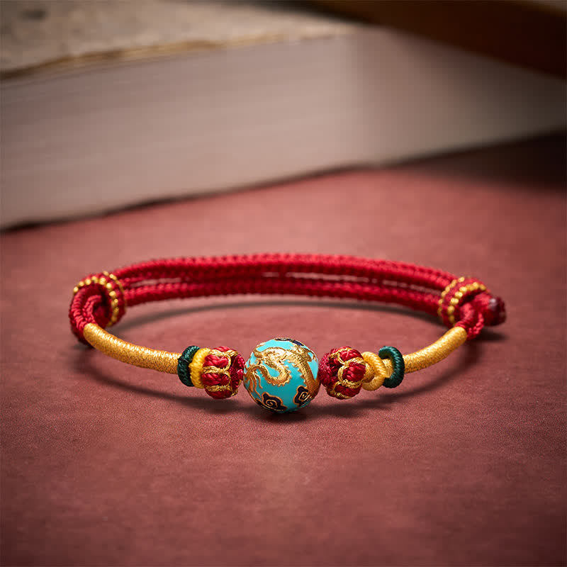 Buddha Stones Bracelet tressé résistant avec perle de dragon en cuivre et fil rouge - image 12