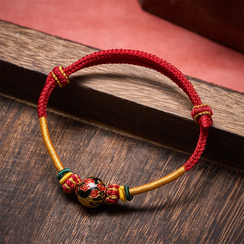 Buddha Stones Bracelet tressé résistant avec perle de dragon en cuivre et fil rouge - image 1