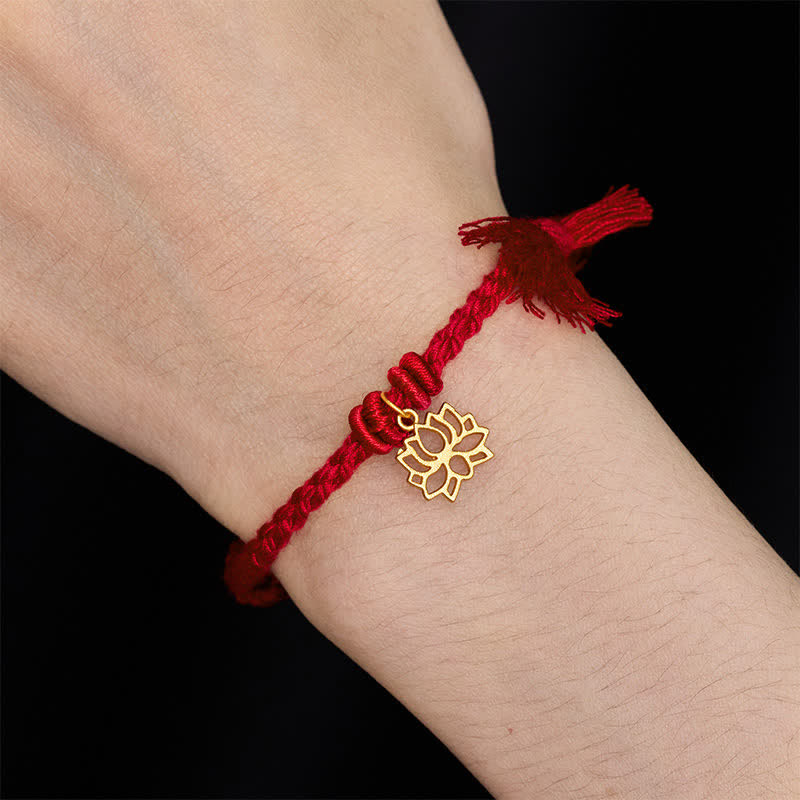 Buddha Stones Bracelet en cuivre, lotus et cordon rouge, symbole de nouveau départ - image 12