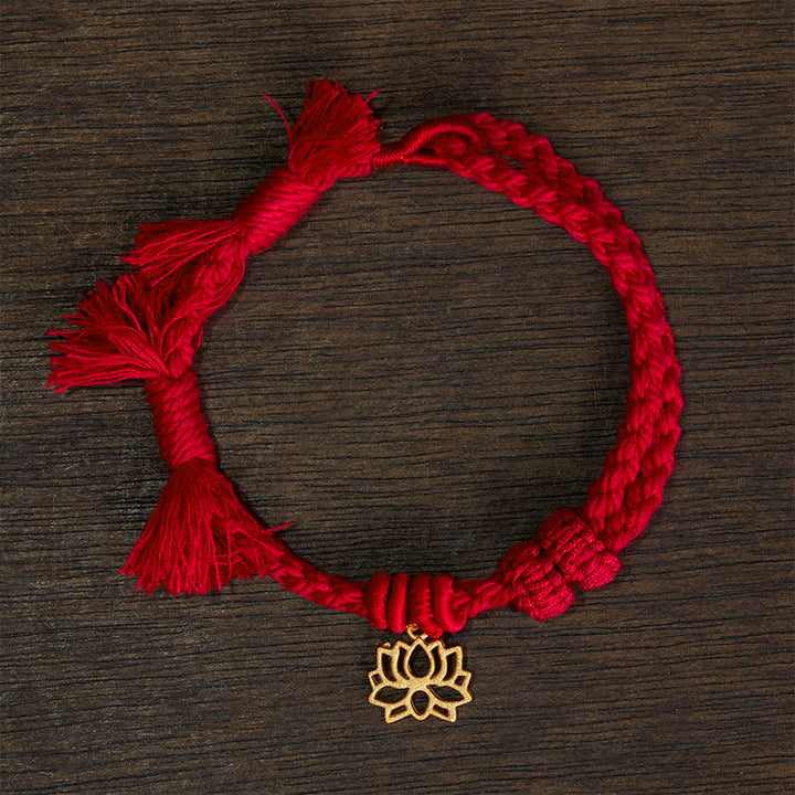 Buddha Stones Bracelet en cuivre, lotus et cordon rouge, symbole de nouveau départ - Cordon rouge (Tour de poignet : 14–17 cm) - LOTUS - image 11