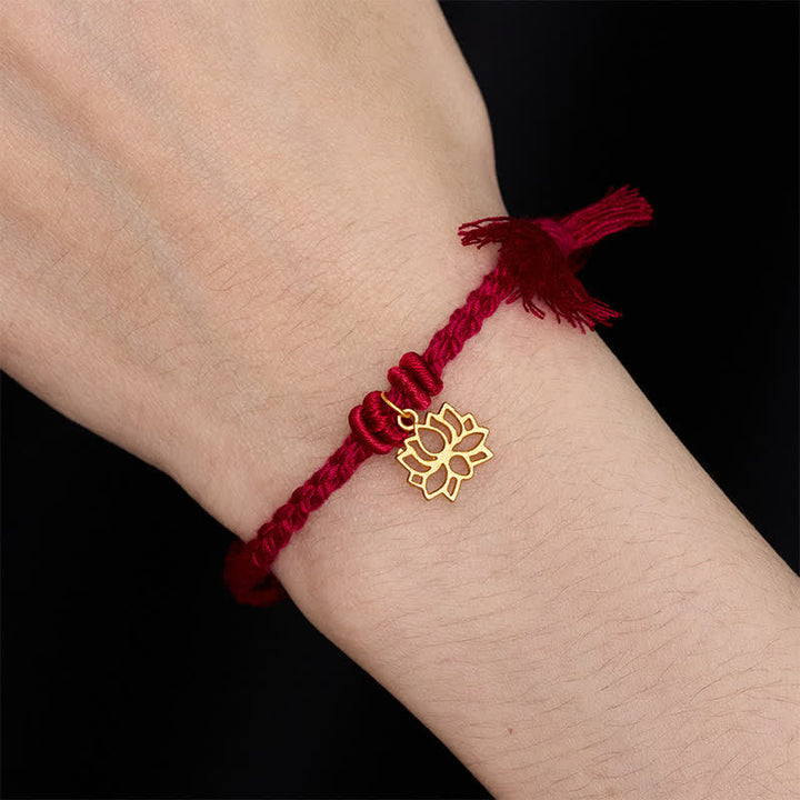 Buddha Stones Bracelet en cuivre, lotus et cordon rouge, symbole de nouveau départ - image 2
