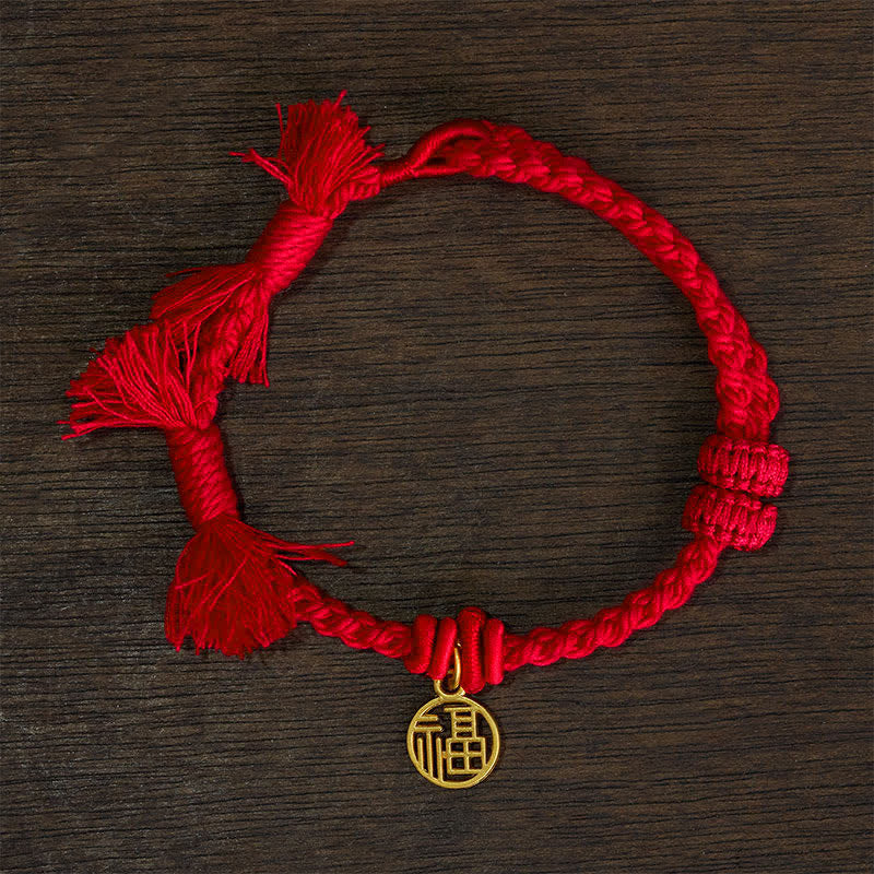 Buddha Stones Bracelet en cuivre, lotus et cordon rouge, symbole de nouveau départ - Cordon rouge (Tour de poignet : 14–17 cm) - PERSONNAGE FU - image 13