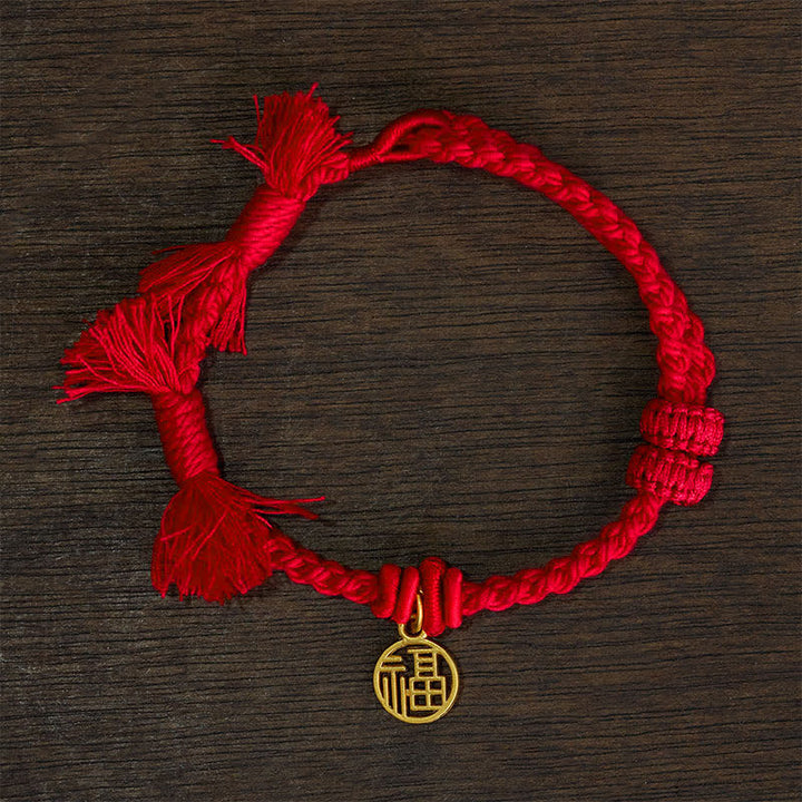 Buddha Stones Bracelet en cuivre, lotus et cordon rouge, symbole de nouveau départ - Cordon rouge (Tour de poignet : 14–17 cm) - PERSONNAGE FU - image 13
