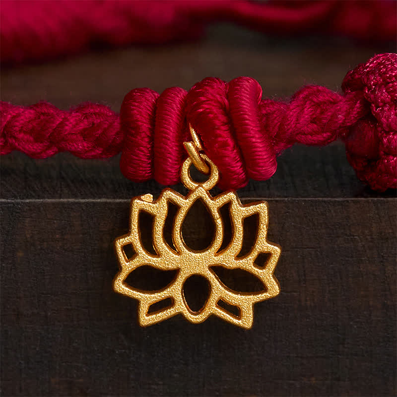 Buddha Stones Bracelet en cuivre, lotus et cordon rouge, symbole de nouveau départ - image 3
