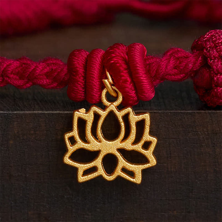 Buddha Stones Bracelet en cuivre, lotus et cordon rouge, symbole de nouveau départ - image 3