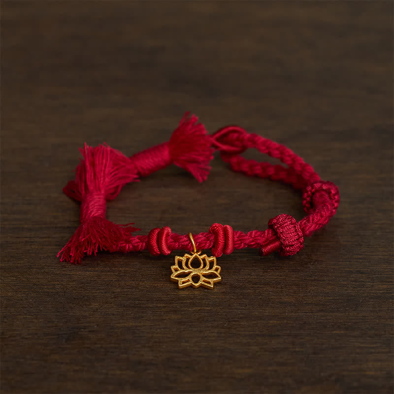 Buddha Stones Bracelet en cuivre, lotus et cordon rouge, symbole de nouveau départ - image 1