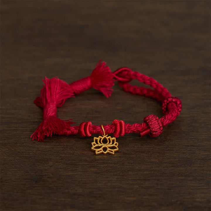 Buddha Stones Bracelet en cuivre, lotus et cordon rouge, symbole de nouveau départ - image 1