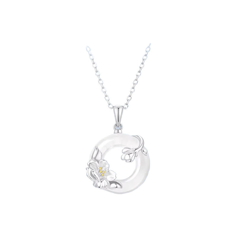 Buddha Stones Collier Pureté Camélia Paix en Calcédoine Blanche avec Boucle de Paix - image 10