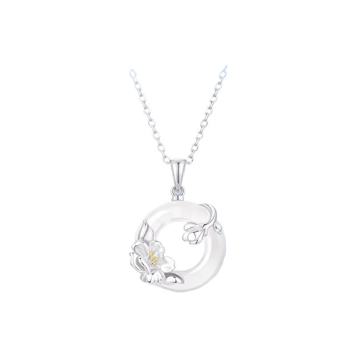 Buddha Stones Collier Pureté Camélia Paix en Calcédoine Blanche avec Boucle de Paix - image 10