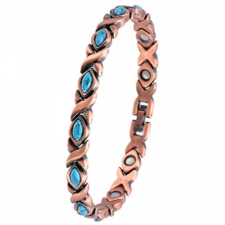 Buddha Stones Bracelet à maillons en cuivre antique incrusté de turquoise et à équilibre réglable - Couleur unique - image 7