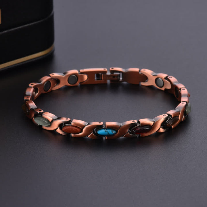 Buddha Stones Bracelet à maillons en cuivre antique incrusté de turquoise et à équilibre réglable - image 1
